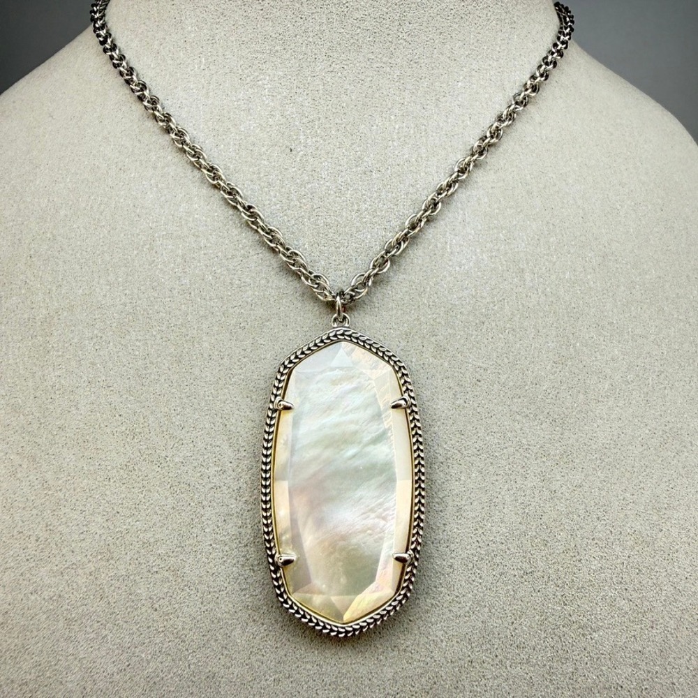 Kendra Scott Rayne Necklace Silver Tone Mother of Pearl 36" Bohemian Preppy